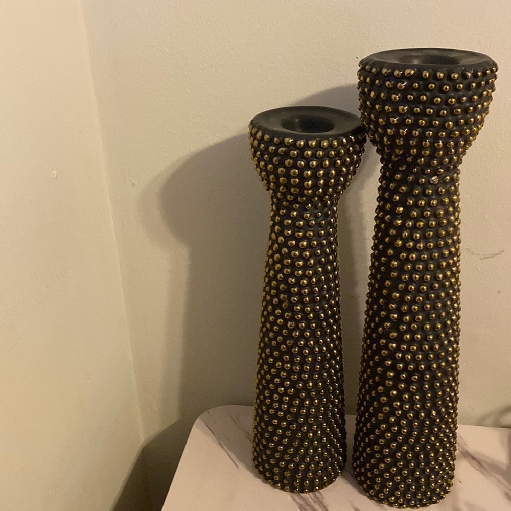 14” and 16” candle holder black and gold